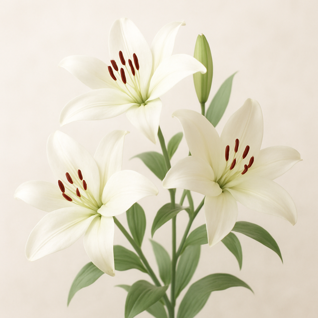 A delicate display of white lilies against a soft background